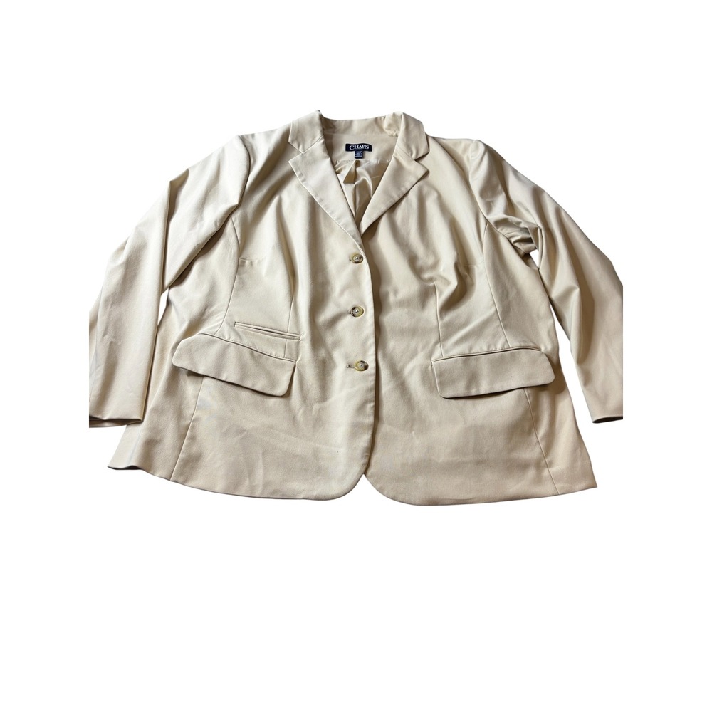 Chaps Womens Beige Tan 3 Button Blazer Jacket Plus Size 22W Stretch Lined Office